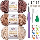 Chenille Velvet Yarn for Crochet, Chunky Yarn for Crocheting and Hand Knitting, 3×3.5 OZ Plush Fluffy Yarn for Amigurumi, Bab