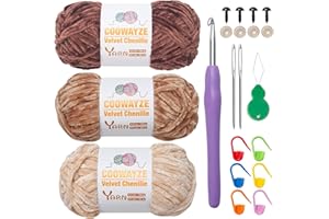 Chenille Velvet Yarn for Crochet, Chunky Yarn for Crocheting and Hand Knitting, 3×3.5 OZ Plush Fluffy Yarn for Amigurumi, Bab