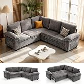 85" Modular Sectional Sleeper Sofa with Storage, L Shaped Pull Out Couch | VIKAYAMICS Chenille Sofa Bed Removable Convertible Sectional Couches for Living Room, Apartment (Grey, 5 Seat)