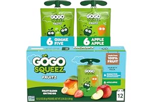 GoGo squeeZ Applesauce and Fruit Puree Variety Pack, Apple & Gimme Five!, 3.2 oz (Pack of 12), Unsweetened Fruit Snacks for K