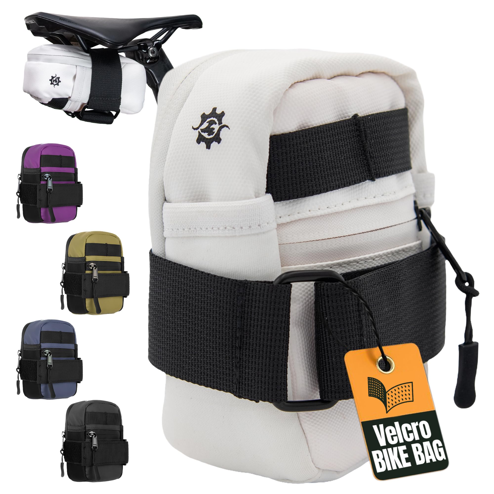 Lumiere & Co. Medium Bike Saddle Bag – 0.5L | 6″ × 3″ × 1.5″ | Sleek Minimalist Design, Secure Hook & Loop Strap (White, Medium)