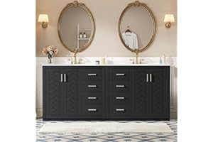 THINK 30 72 Inch Black Bathroom Vanity with Double Sink,Herringbone Front Modern Double Sink Vanity with 6 Drawers & 2 Cabinets,Soft Closing Doors with Sliver Handles,Solid Wood Frame(2 * 36 Inch)