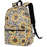 Xunteny Leopard Sunflower Mesh Backpack for Girls Women, Semi-Transparent Kids School Backpack College Bookbag for Beach Gym Travel