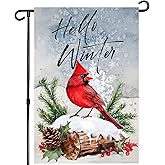 Welcome Christams Garden Flags Cardinal Pine Twigs Berry Small Yard Flag, Seasonal Farmhouse Winter Holiday Outdoor Decor 12x18 Inch Vertical Double Sided(WinterCardinal,12x18inch)