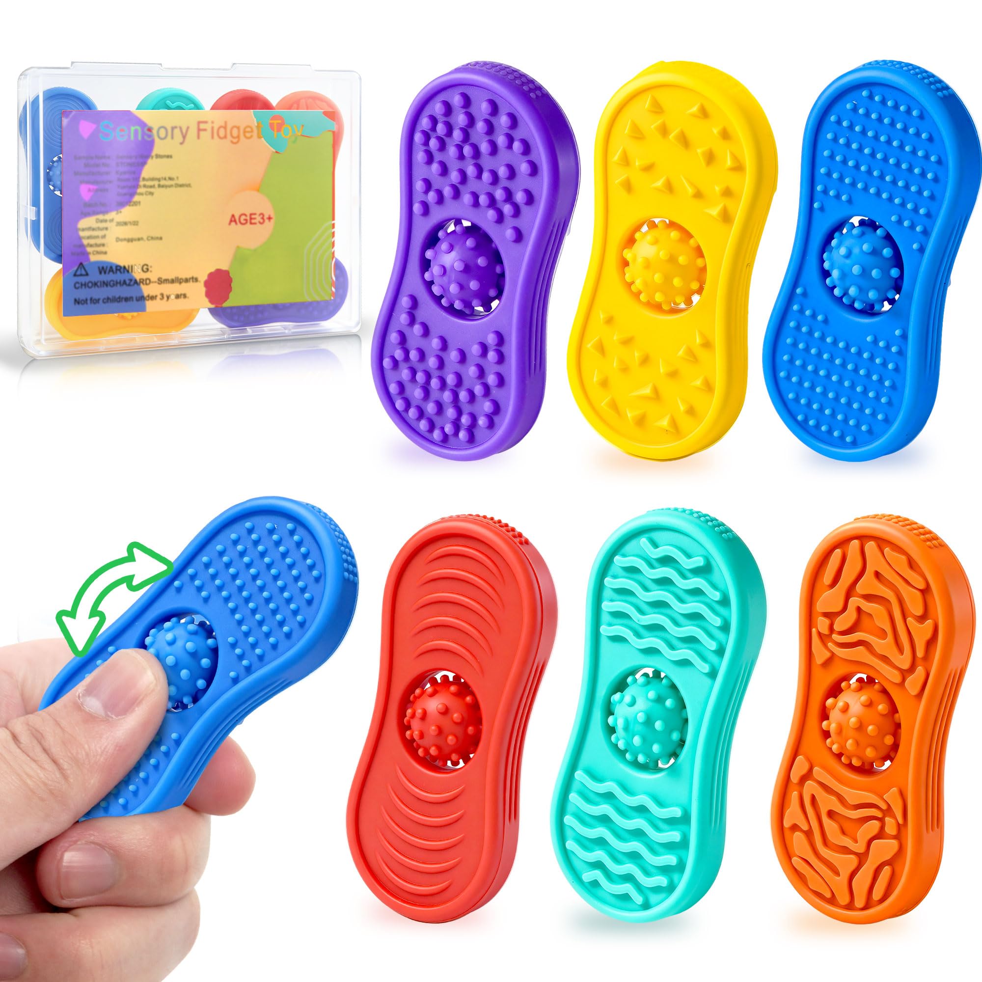 Sensory Fidget Toys For Kids 6 Pack Silicone Worry Stones for Autism & ADHD Calming Down Quiet Figette Classroom Must Have Stress Toys for Anxiety Relief Office Desk Toy Set Easter Basket Stuffer Gift