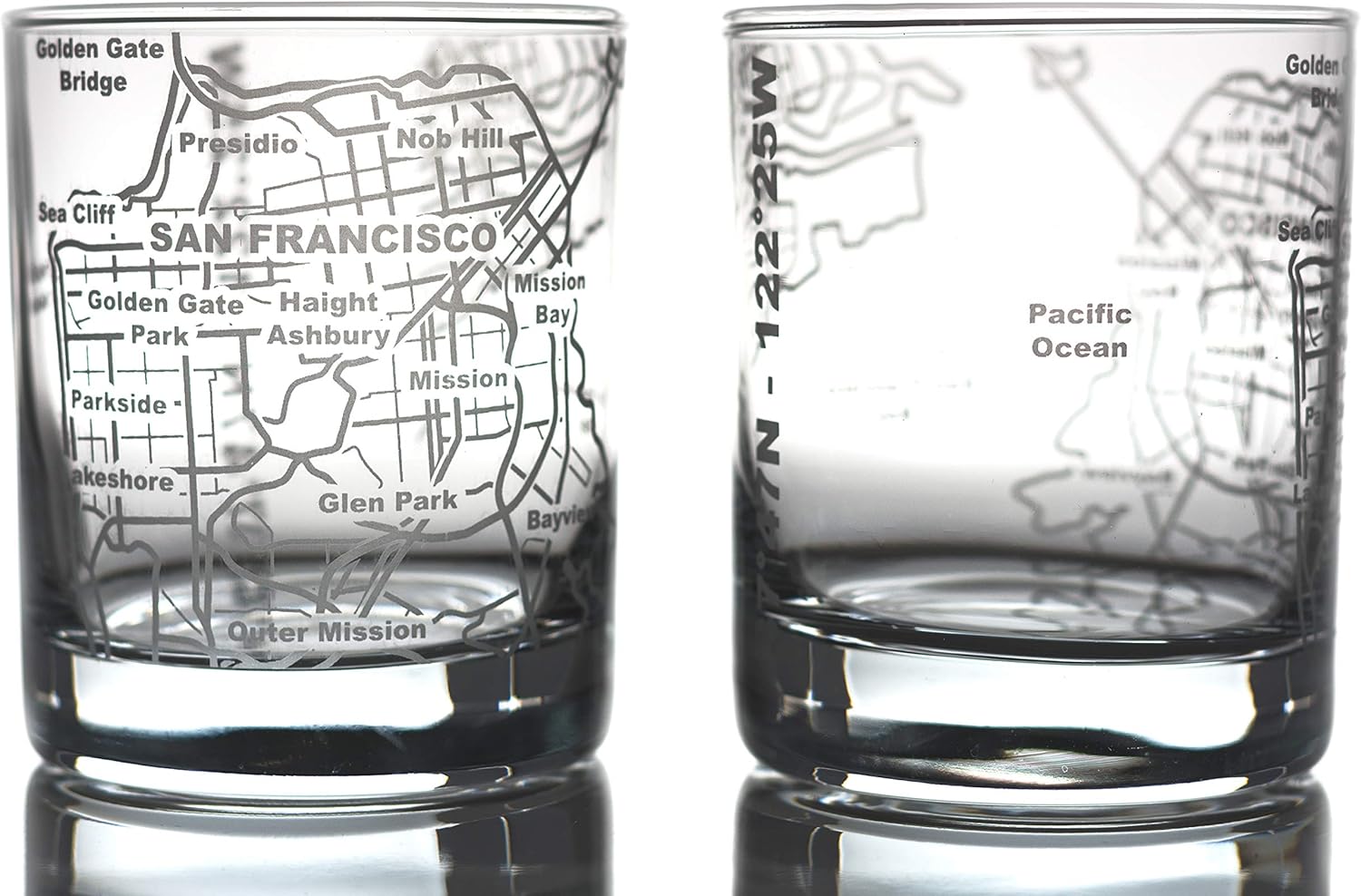 Greenline Goods Whiskey Glasses - 10 Oz Tumbler Gift Set for San Francisco lovers, Etched with San Francisco Map | Old Fashioned Rocks Glass - Set of 2