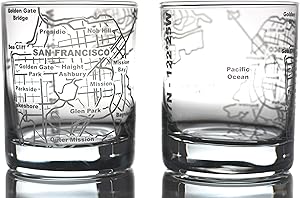 Greenline Goods Whiskey Glasses - 10 Oz Tumbler Gift Set for San Francisco lovers, Etched with San Francisco Map | Old Fashioned Rocks Glass - Set of 2