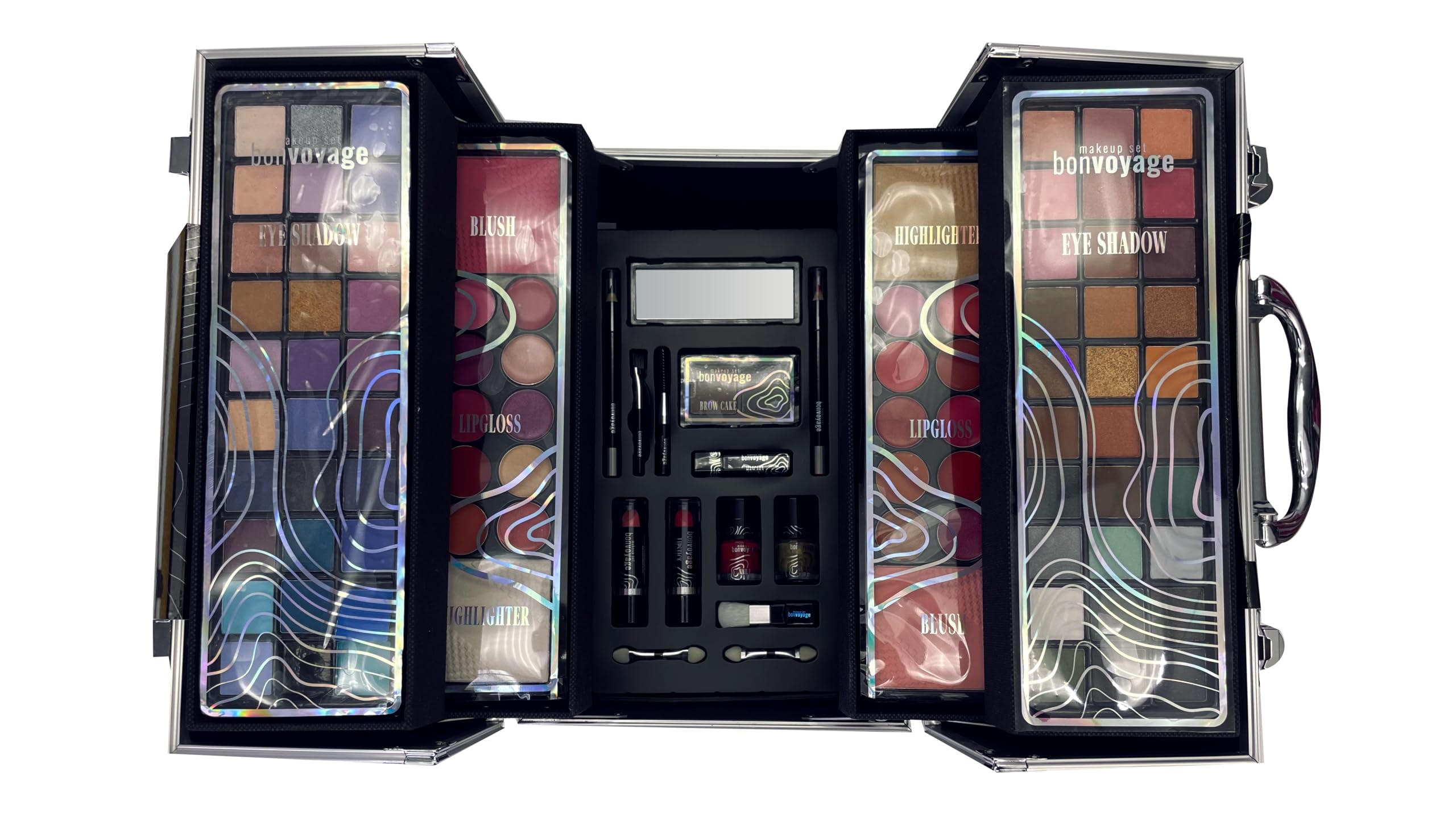 bonvoyage, Makeup Kit with Eyeshadows, Blush, Lipsticks, Lip Gloss, Mascara, Brow Gel, Manicure and Pedicure Set, Make up Brushes and More, Professional Colour