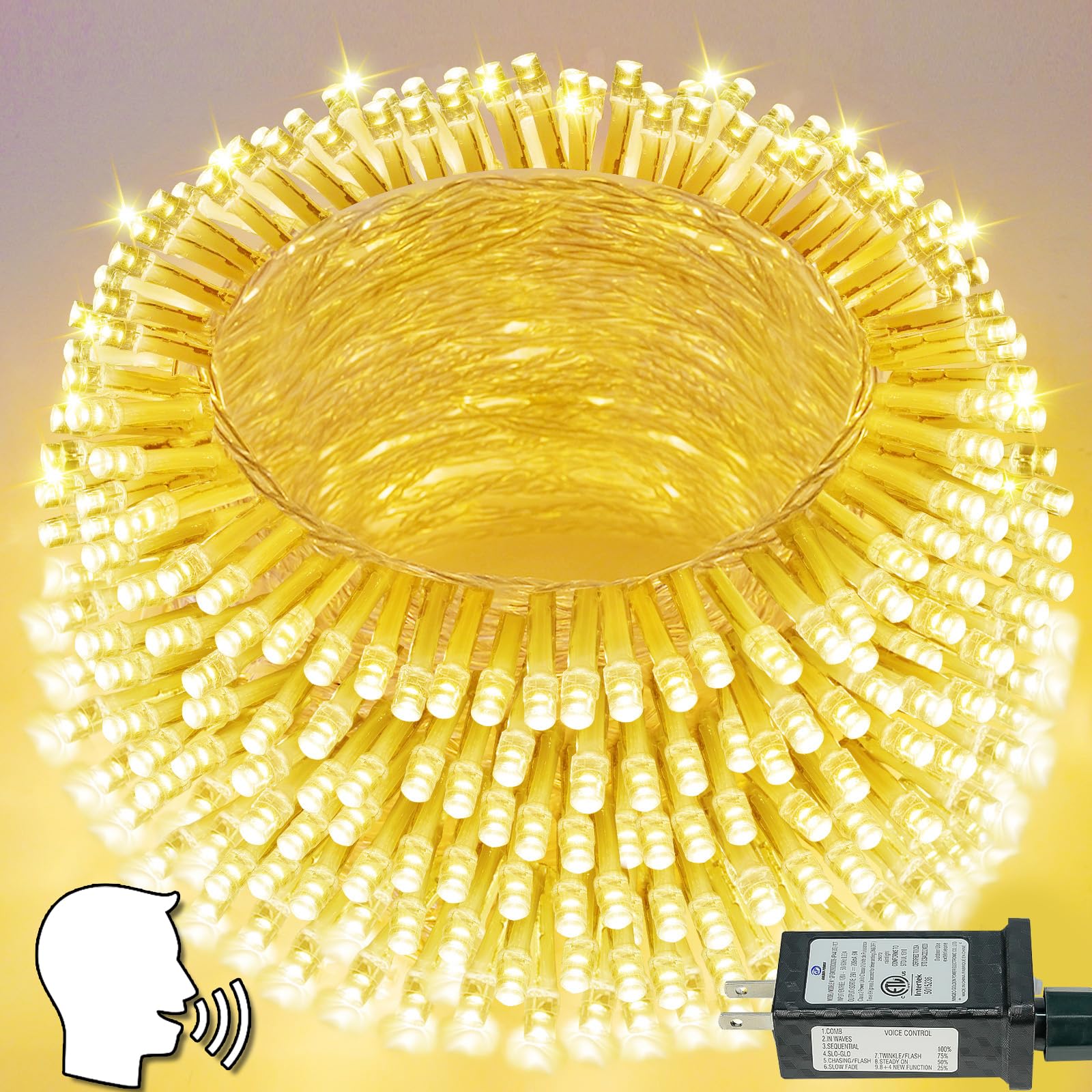 Voice Control Smart Christmas Lights Indoor Outdoor, Clear Wire 66Ft 200 LED String Lights Waterproof, 12 Modes Twinkle Fairy String Light for Xmas Tree Wedding Party Bedroom Decorations (Warm White) Image Voice Control Smart Christmas Lights Indoor Outdoor, Clear Wire 66Ft 200 LED String Lights Waterproof, 12 Modes Twinkle Fairy String Light for Xmas Tree Wedding Party Bedroom Decorations (Warm White) Image