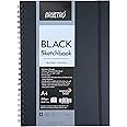Brustro Artist's Black Sketchbook | A4, 200GSM, 80 Pages | Spiral, Wiro Bound, Ideal for Coloured Pencils,Gel Pens, Chalk,Pastels, Metallic Colours,Charcoal,Inks, Colors, Acrylic Paint Markers
