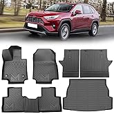 TPE Automotive Floor Mats & Cargo Liner Custom for Toyota Rav4 2019-2025 (Include Hybrid), All Weather Cover Protection Waterproof Black Front & Rear Row Full Set Car Mats & Backrest Mats, 6PCS