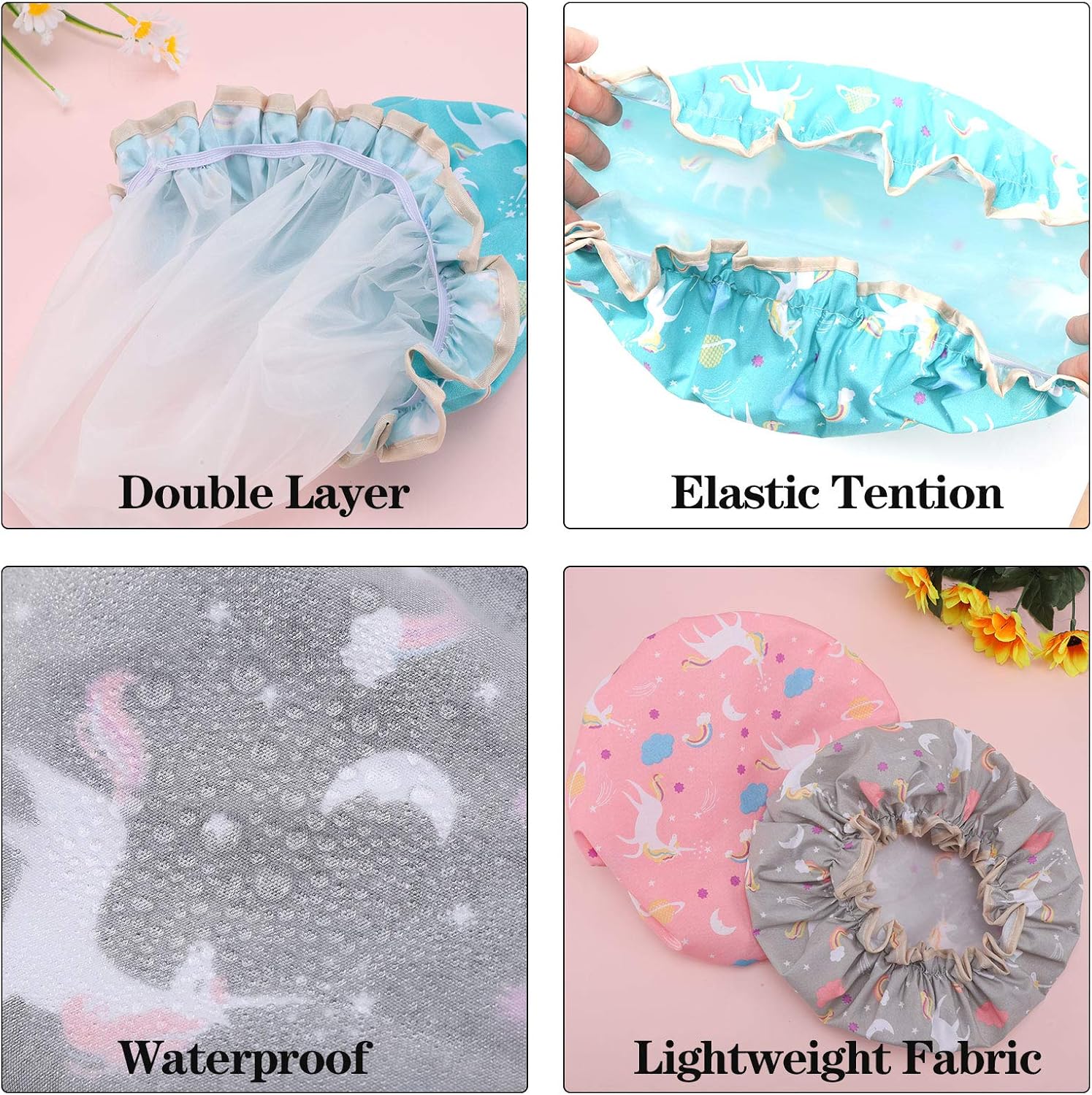 Phoetya 4 Pack Unicorn Shower Caps - Image 3