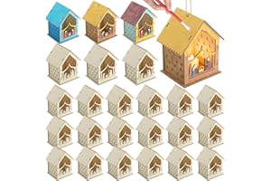 DoubleFill 24 Pcs Christmas Nativity Painting Craft Kits for Kids Nativity House Religious Craft for Kids Make Your Own Jesus House DIY Wooden Christian Christmas Ornaments for Art Sunday School