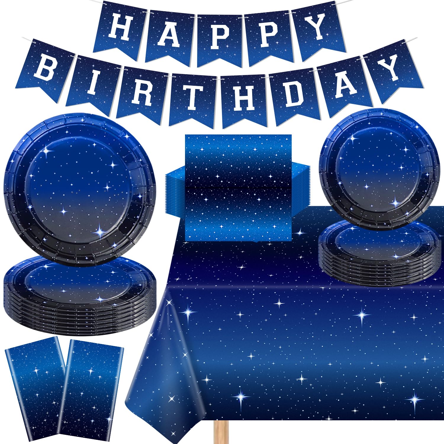 View 1 of 123 Pcs Space Galaxy Party Supplies Ramadan Party Decoration Starry Night Tableware Set Outer Space Plate Solar System Planet Napkins Tablecloth Galaxy Planet Theme Birthday Party Banner Serves 40