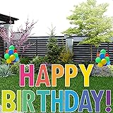 Happy Birthday Yard Sign with Stakes - Bright Rainbow Color, 15" Big Size - Perfect Outdoor Lawn Decorations Made of Thick We