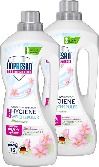 2x Impresan Hygiene Weichspuler Blutenmeer Wasche Desinfektion 1250ml 15 Anwendungen 2in1 Hygiene Und Weichspuler Im Praktischen Vorteilspack Amazon De Drogerie Korperpflege
