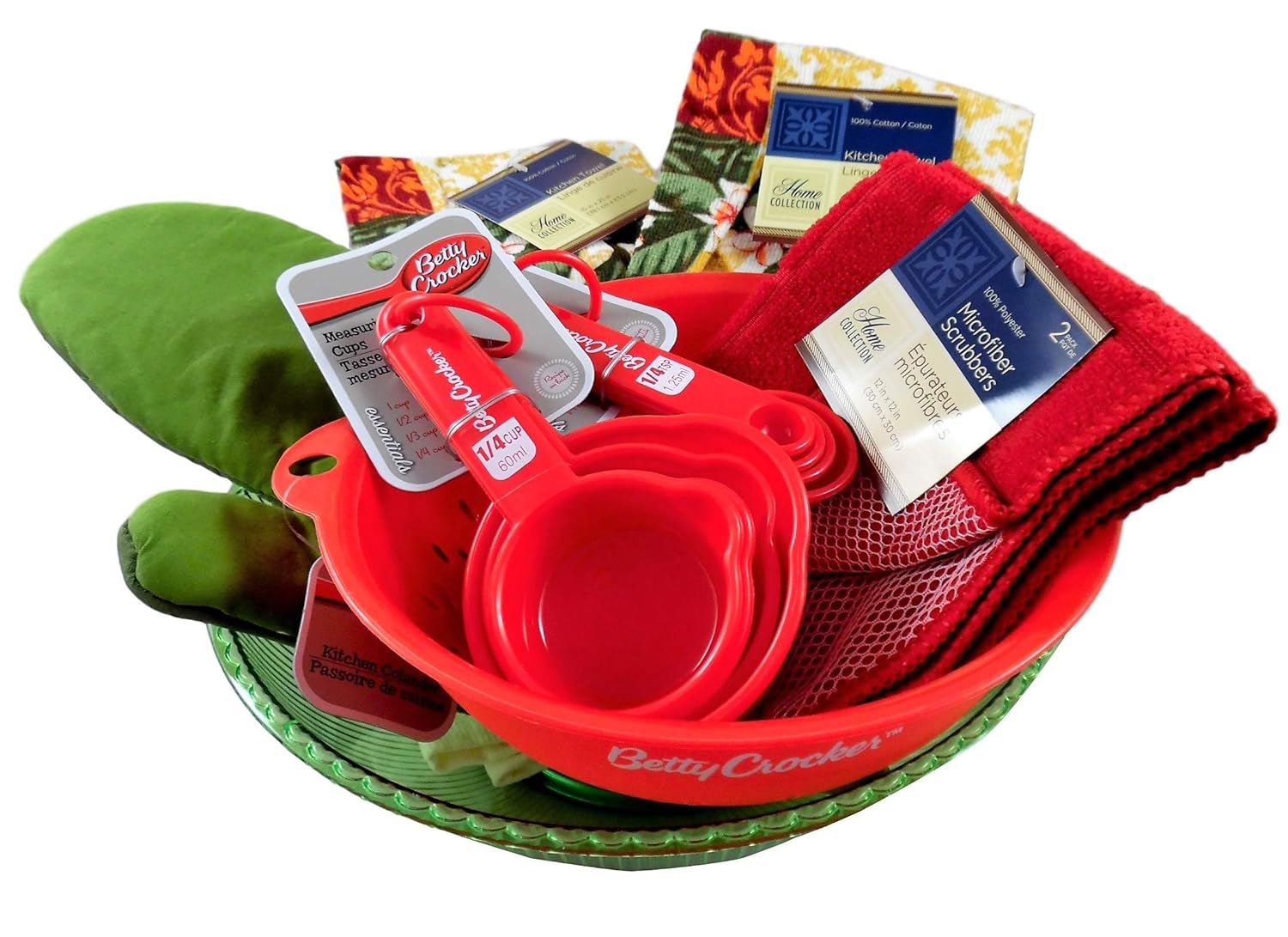 8 Piece Kitchen Gift Set Bundle, Kiwi Green & White Bowl, Towels, Dishcloths, Oven Mitt, Measuring Cups, Spoons & Colander