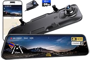 Pelsee S12 Pro Mirror Dash Cam with STARVIS 2 Sensor, Rear View Mirror Camera 5.8GHz WiFi, 4K Front and 1080P Rear Backup Camera for Car, ADAS &BSD, Voice Control, Color Night Vision, 64G Meomory Card