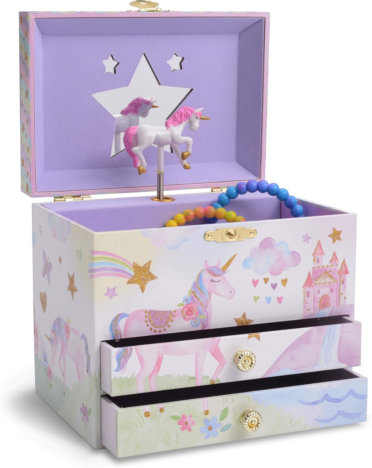 JewelKeeper Musical Jewelry Box with 2 Pullout Drawers, Glitter Rainbow