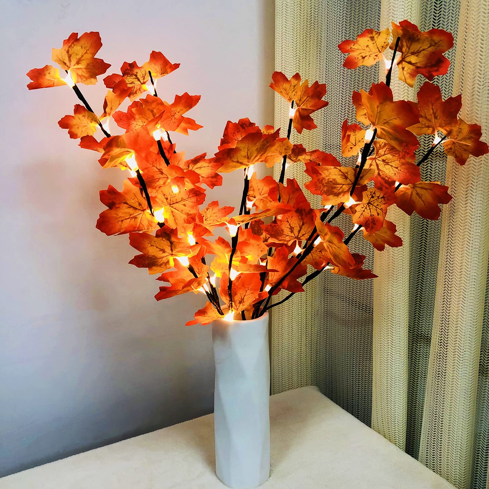 Artificial Maple Leaf LED Branch Lights Lighted Leaves Branch Lights Flexible Branch Decoration Light for Home Shop Windows Vase Table Room Wedding Christmas (Maple Leaf, 2pcs) — image 1