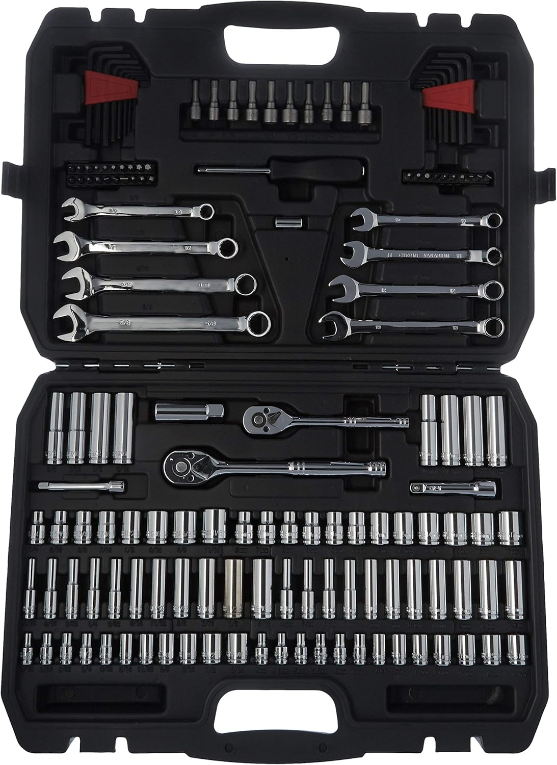 AmazonBasics Mechanic Socket Tool Kit Set With Case - Set of 145 (Renewed)