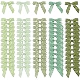 AIMUDI 5 Colors Sage Green Ribbon Bows 2.5" Satin Twist Tie Bows for Gift Wrapping Premade Satin Bow for Making Crafts Treat Bag Baby Shower Birthday Party Wedding Decoration, 50 PCs