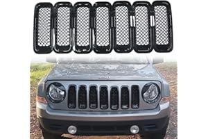 Bolaxin Chrome Black Front Mesh Grille Grill Mesh Grille Insert Kit Compatible with Jeep Patriot 2011-2017 (7 PCS)