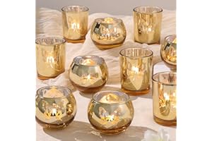 LANTTU Gold 12 PCS Combination Tea Lights Candle Holder Decorative with Butterfly Pattern, Votive Candle Holders for Wedding, Birthday, Anniversary, Parties, and Holiday Decorations