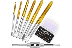 SMJXTOP 6Pcs Metric Tap Set with 1Pc Tap Wrench, M2 HSS Thread Tap Set from M2 to M6, Machine Screw Tap for Metal,Aluminum,Plastic,Wood