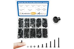 Kadrick Metric Screw Assortment, 1000PCS Metric Bolt Assortment Kit M2.5 Machine Screws with Lock & Flat Washers, Grade 10.9 Alloy Steel Hex Socket Button Head Black Screws Nuts and Bolts Kit