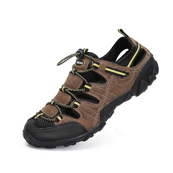 Trekkingschuhe Herren Sandalen Sommer Wanderschuhe Männer Atmungsaktiv Outdoor Leder Mesh Schnellverschluss