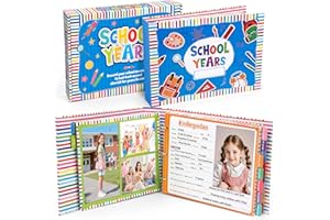 Kasfalci School Memory Book Scrapbook for Kids, Photo Album with Keepsake Pocket from Preschool to 12th Grade, Record School Days & Years Memories & Pictures