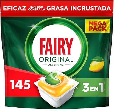 Cápsulas para máquina de lavar louça fairy original all in one, limão, 5 x 29 cápsulas, eficazes mesmo em gordura seca
