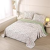 WINLIFE 3-Piece Cotton Quilt Set King Quilted Bedding Set Botanical Garden Floral Quilts Reversible Coverlet Bedspread with 2 Pillow Shams Lightweight All Season (106''x98'')
