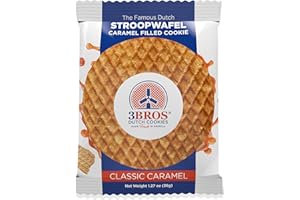3Bros Dutch Cookies - Classic Caramel Stroopwafel - Original Dutch Caramel Waffle Recipe With Real Butter - Wafer Cookie - Individually Wrapped Stroopwafels - Made Fresh in the USA - Box of 20
