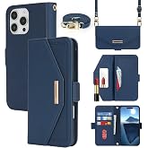 Jaorty Crossbody Wallet for iPhone 16 Pro Max Case with Strap,6.9",Blue | Long Shoulder Strap,Credit Card Holder, PU Leather, Handbag Purse, Kickstand, Make Up Mirror, Cover Case, for Women Girls