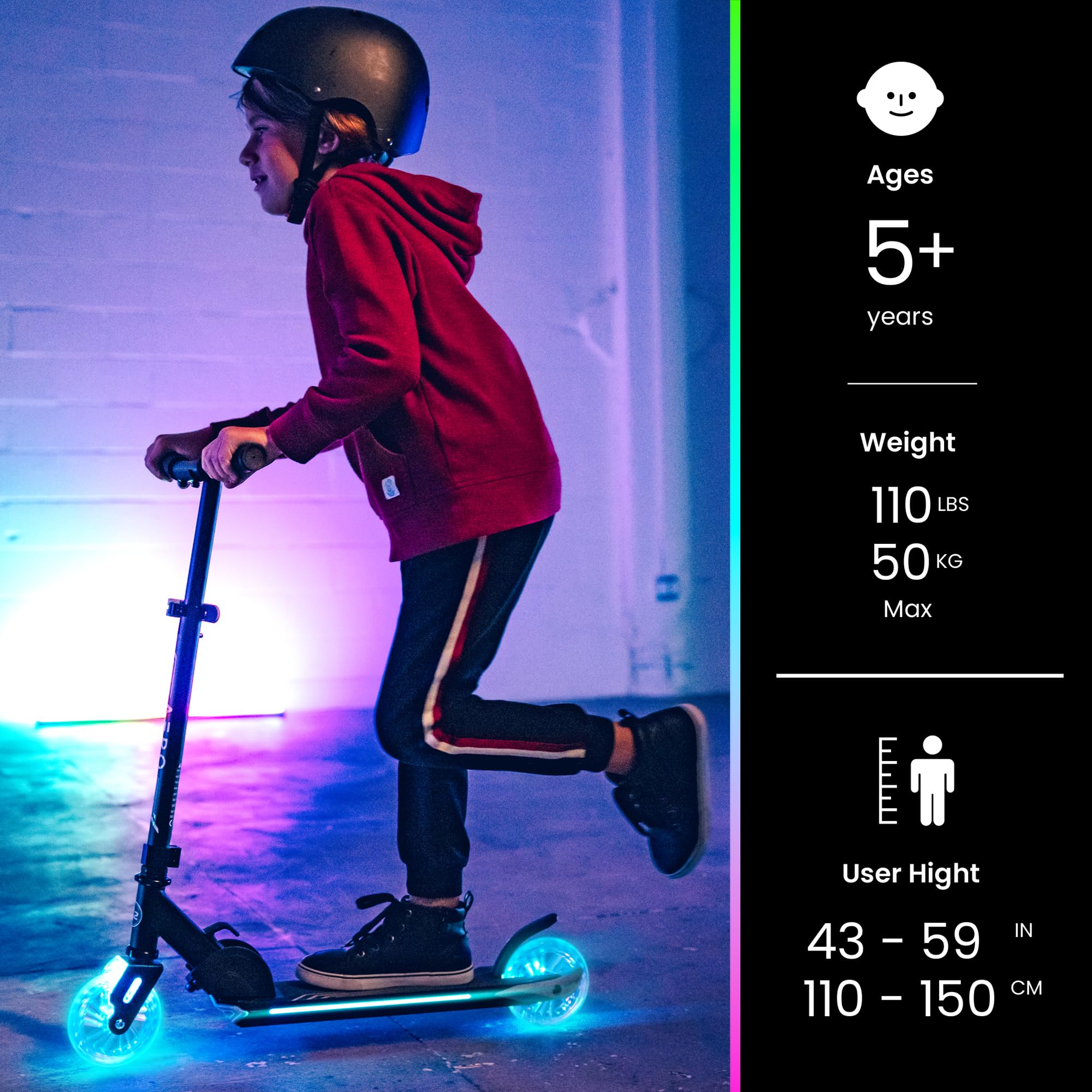 Aero Scooter for Kids 5-7 or 8-12, Boys & Girls 2 Wheels Kick Scooter with Dynamic Lights, Foldable & Height Adjustable