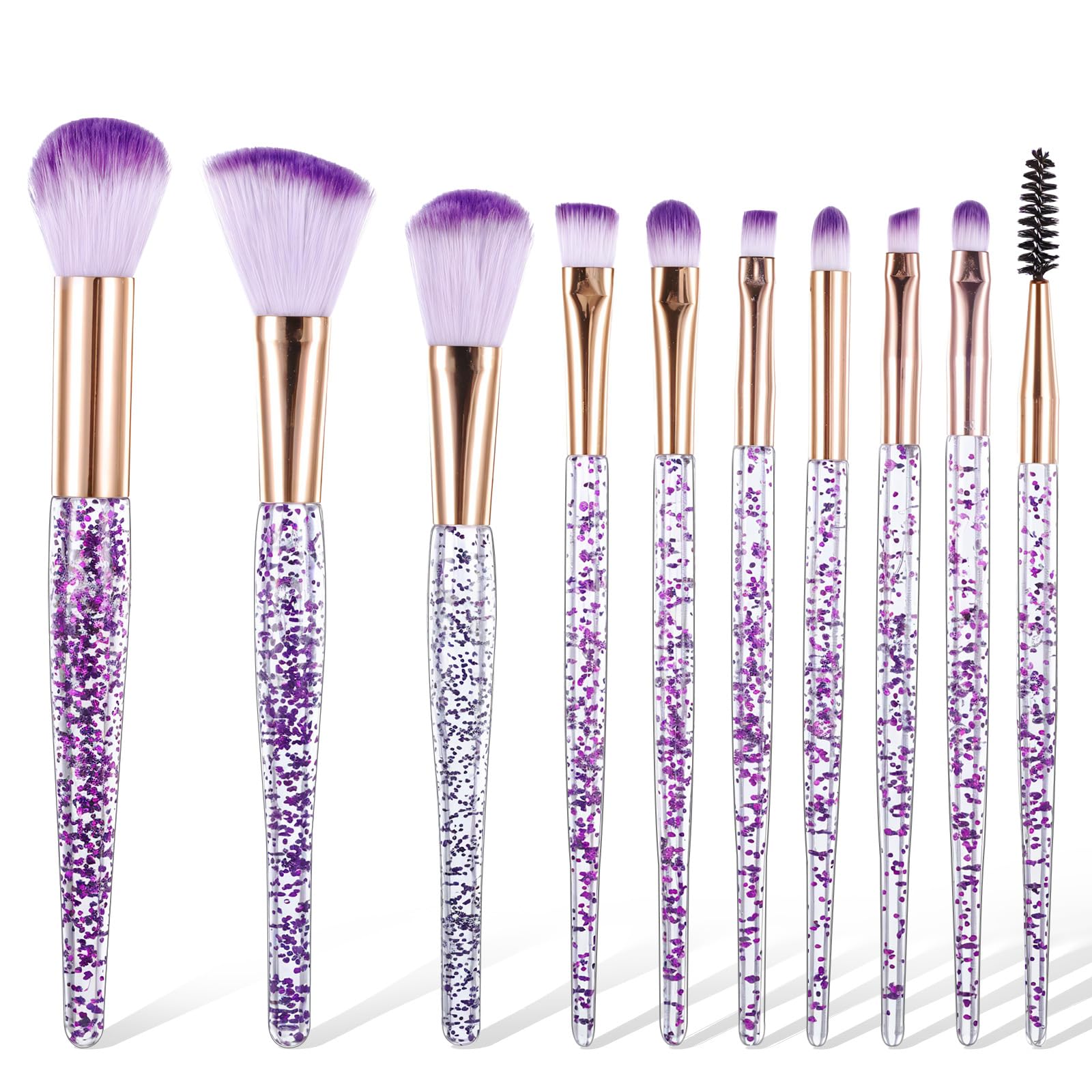 Photo 1 of 10 PCS Crystal Glitter Makeup Brushes, Cute Makeup Brushes Face Cosmetics Blending Brushes Professional Glitter Brushes for Foundation Concealer Eye Shadow Blush Lip