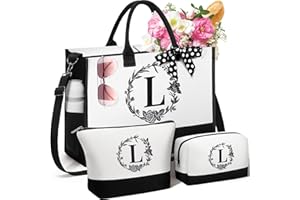 FLOE Personalized Mothers Day Gifts for Women, Initial Canvas Tote Bag & Makeup Bag Monogrammed Beach Tote Bag for Women w/Zipper, Birthday Gifts for Women Mom Her Girlfriend Wife Sister Friend Daughter