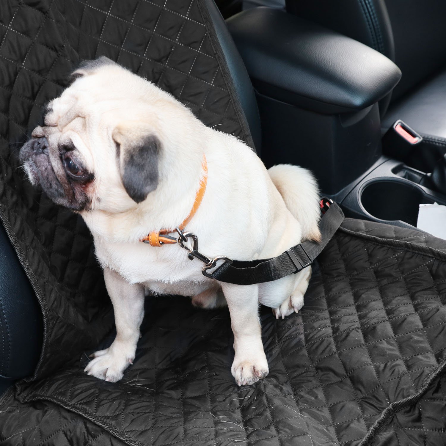 Front Dog Seat Cover Pet Car Seat Covers Pecute for Pets Travel, Heat Pressing Process, Waterproof Scratch Proof Nonslip Durable Sof Hammock Mat Liner for All Cars, Trucks, SUVs & Vans Black