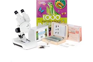 IQCREW by AmScope - Insect Discovery Set, 30X Deluxe All-in-One Stereo Microscope, Prepared Slides Set, 1000 Facts About Insects Book - SE122-INST