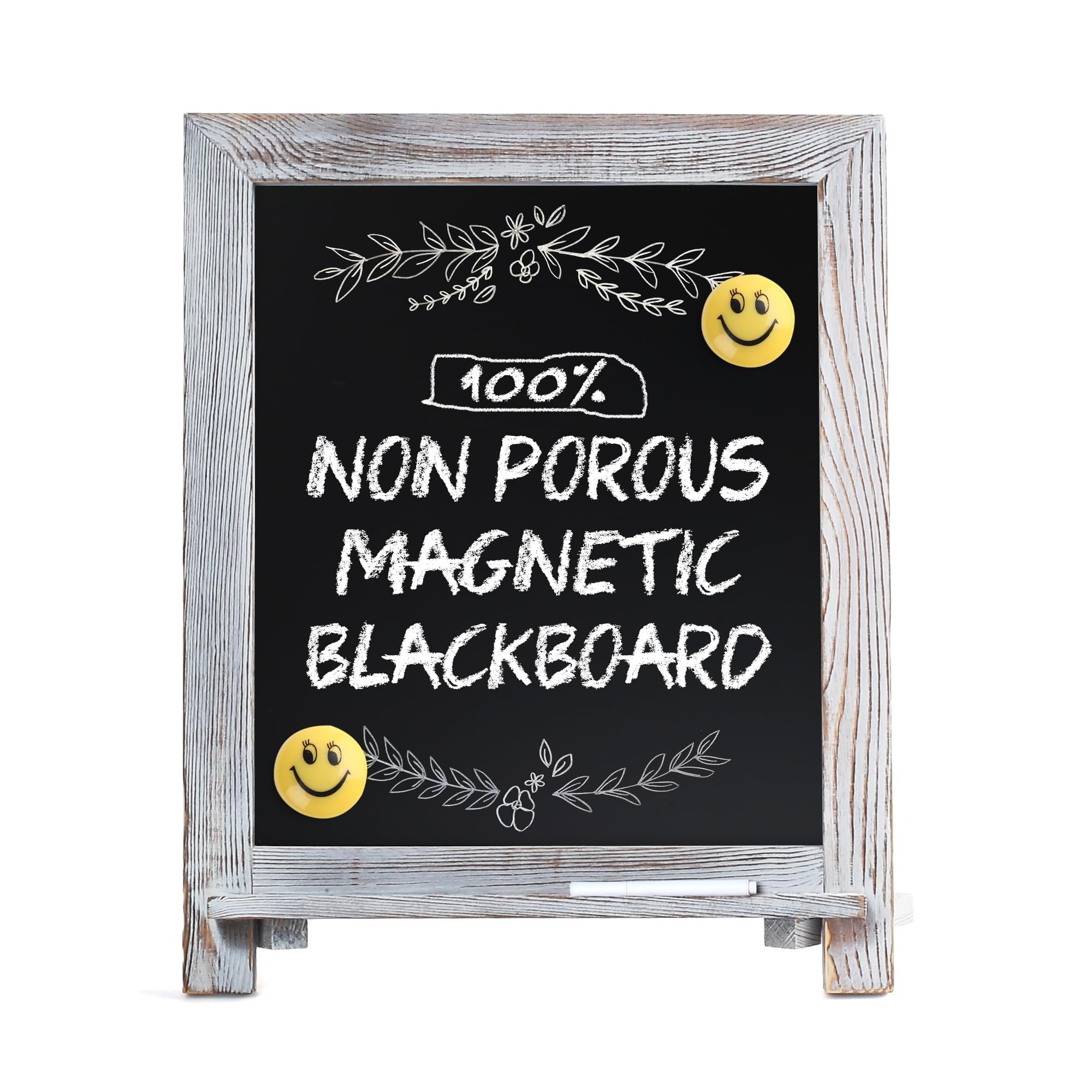 Photo 1 of LotFancy 15"x12" Magnetic Chalk Board Sign, Small Wood Framed Tabletop Black Easel Chalkboard, Foldable Standing Ledge,1 White Chalk Pen 2 Magnets and Wall Hanging Kits Included, Whitewash