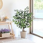 AQUGQ Artificial Ficus Tree 4ft, Artificial Plants Indoor with Realistic Leaves & Trunk, Fake Plants for Home Office Living Room Decor.