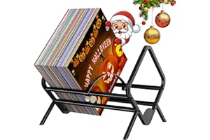 R RUIMEI Vinyl Record Storage Metal Record Holder with Retro Simple Design Rack - Organize Albums - Storage Book, Magazine, Files - Stackable with 80-110 Albums - 7 or 12 inch LPs Rack (Black)