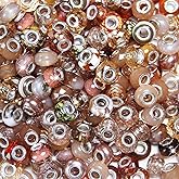 100 Pieces Large Hole Beads, Assorted European Craft Beads Brown Big Hole Fairy Wands Garden Beads Large Hole Lampwork Spacer Beads for DIY Pens Charms Bracelet Necklace Jewelry Making Supplies