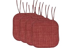 Sweet Home Collection Chair Cushion Memory Foam Pads with Ties Honeycomb Pattern Slip Non Skid Rubber Back Rounded Square 16" x 16" Seat Cover, 4 Pack, Aria Burgundy