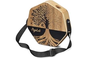POGOLAB Three-tone Cajon, Portable Travel Drum Box with Adjustable Strap, Unique Appearance, Easy to Carry, for Home and Outdoor, Beautiful Percussion Instrument Gift (Brown)