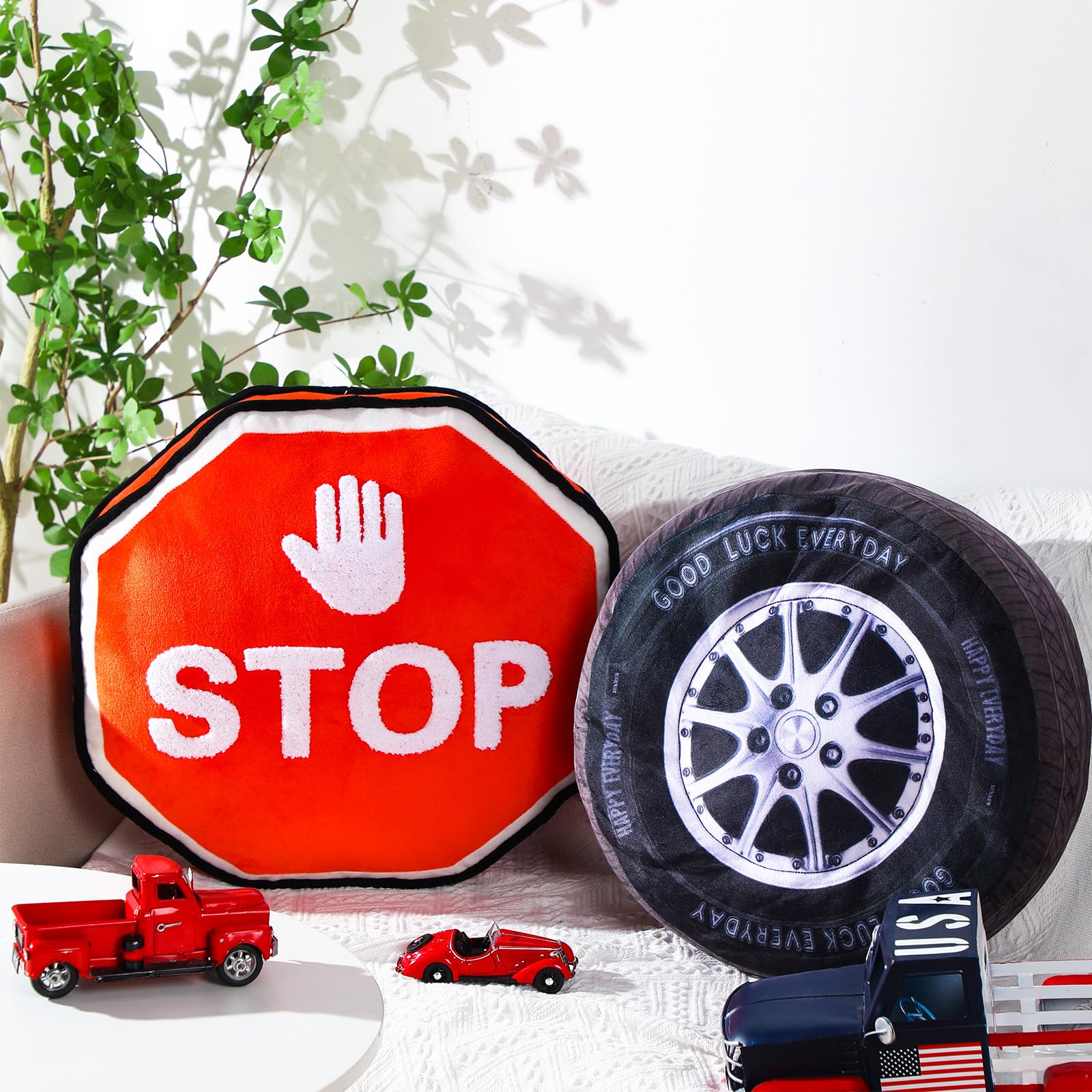 Photo 1 of Woanger 2 Pcs Racing Throw Pillow Room Decorations Set 15.7 Inch Big Creative 3D Simulation Wheel Pillow 