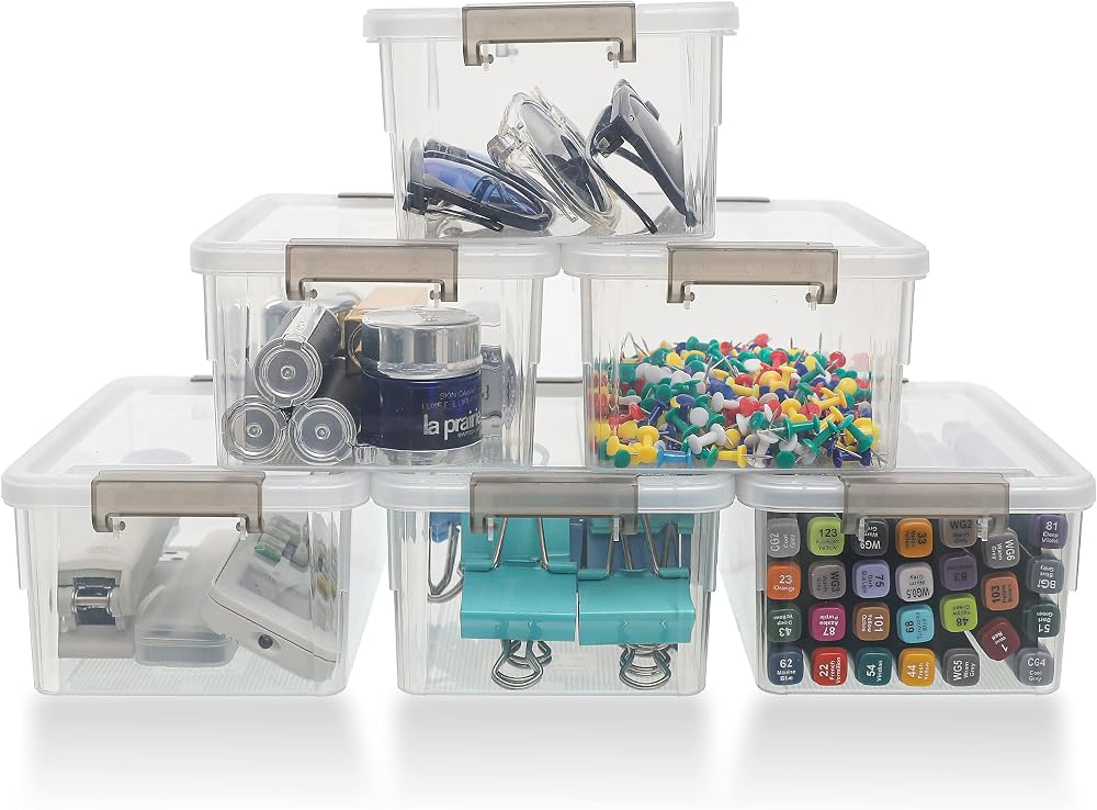 Citylife 6 Pack Plastic Storage Boxes with Lids Small Stackable Clear Box