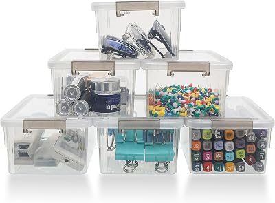 Citylife 6 Pack Plastic Storage Boxes with Lids Small Stackable Clear Box